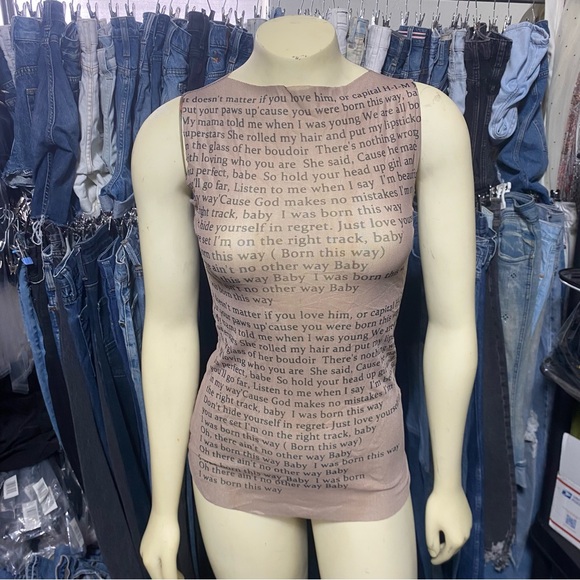 Lady Gaga Born This Way Lyrics Shirt Sheer Transparent Invisible Nude Mesh Tank - Picture 15 of 16